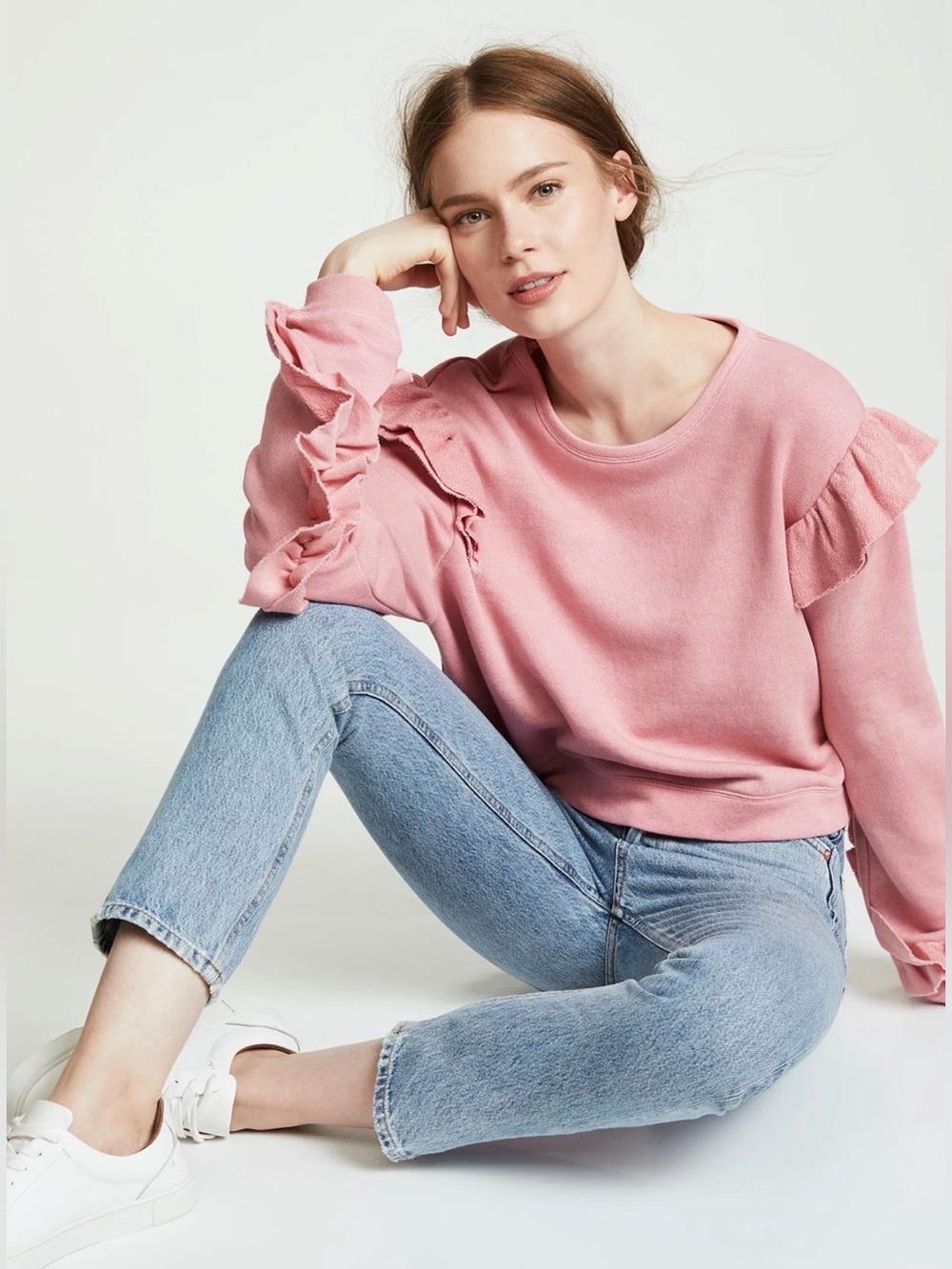 LoveShackFancy Ruffle Sweatshirt in Pink size XS